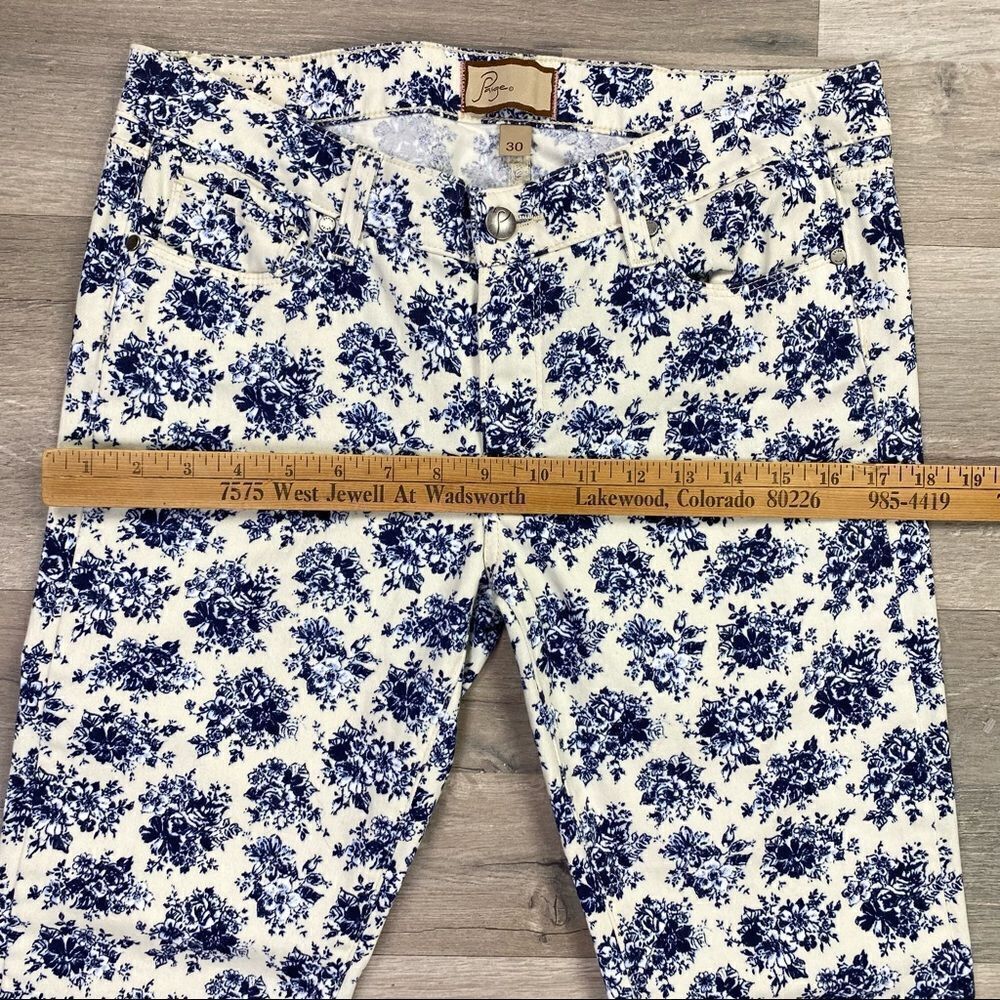 Paige Jeans Women 30 Cream Blue Peg Skinny Floral Stretch Ankle Mid Rise Cottage - Picture 11 of 11